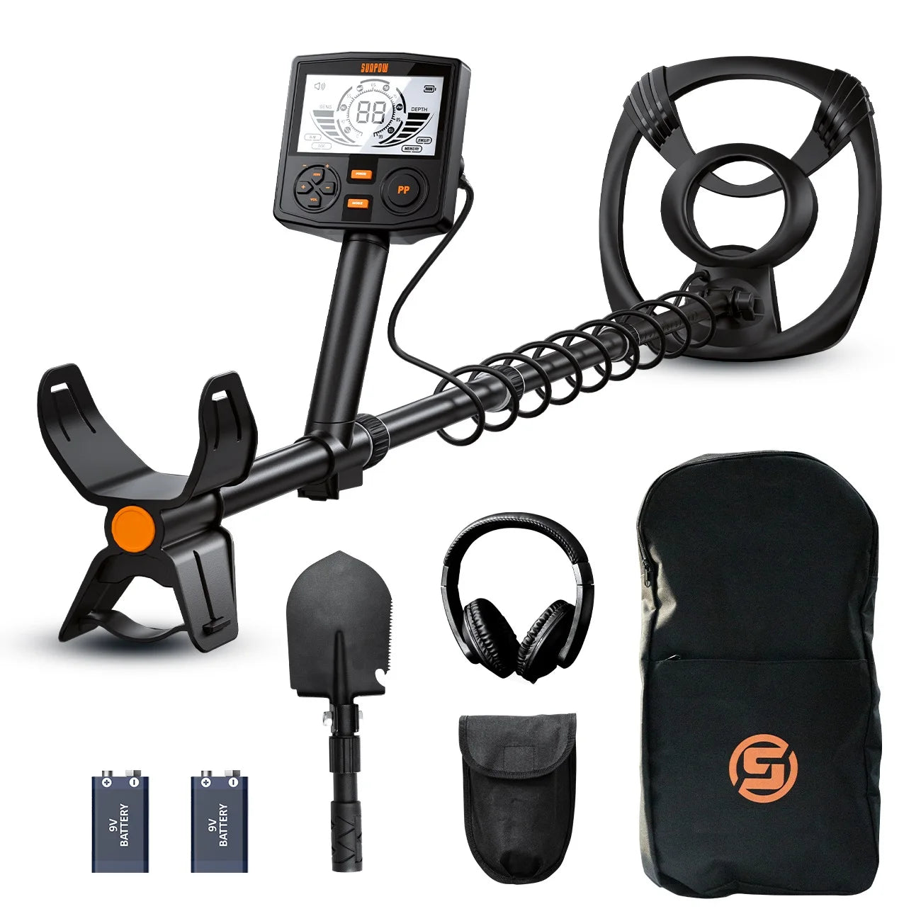 SUNPOW Professional Underground Metal Detector for Adults, 12" (30cm) Waterproof Coil High Precision, 5 Modes Dual Backlit LCD DSP, Adjustable 48-150cm for Gold Treasure Hunting