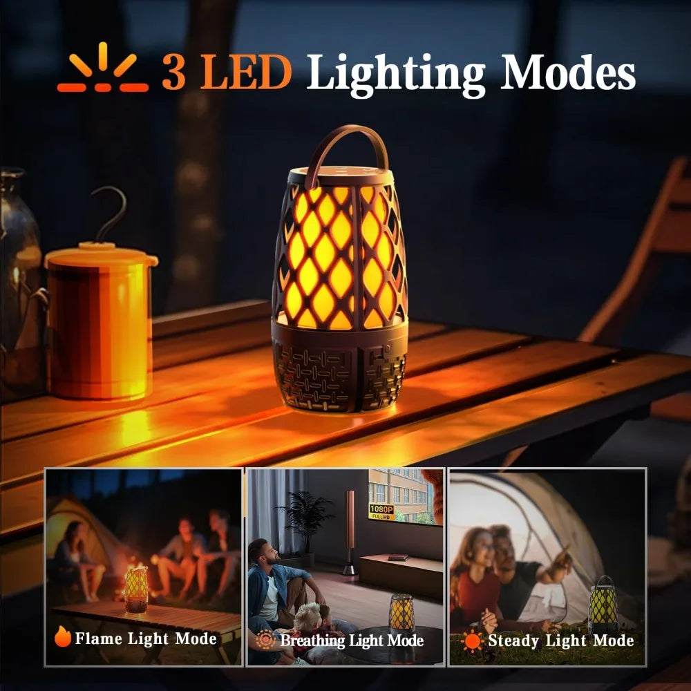 Outdoor Bluetooth Speakers with Flame Lights, IP65 Waterproof, HD Stereo Sound, 100 Speaker Connection Sync - Gifts for Men, Dad