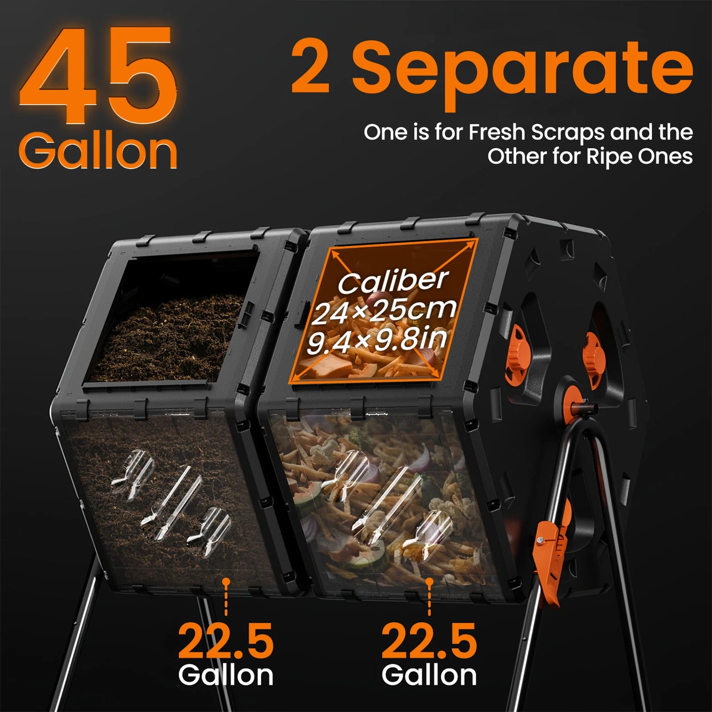 Double Chamber Compost Tumbler With Aeration Rotating Outdoor Bin