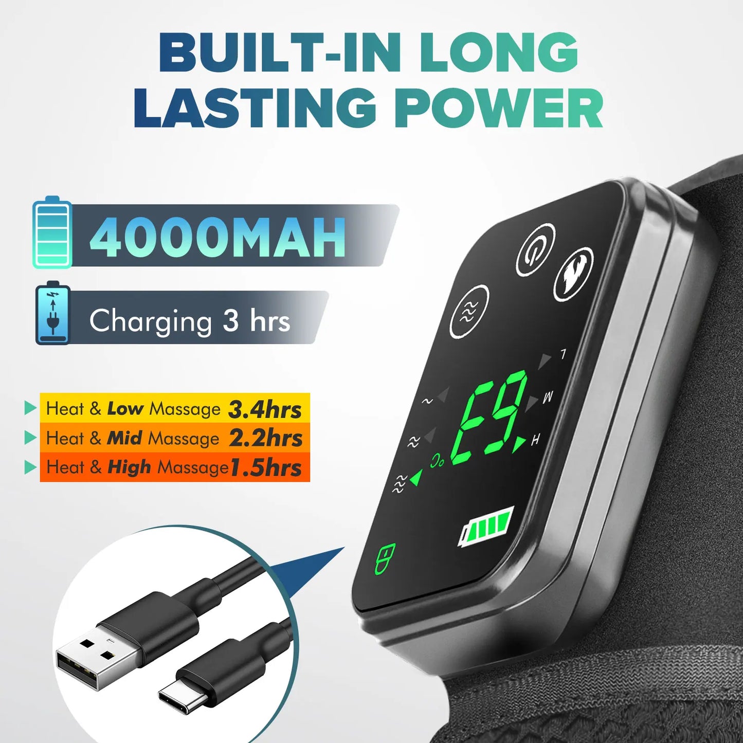 3-in-1 Electric Heated Vibration Massage Knee Pad for Shoulder Elbow Joint Muscle Relax Cordless Thermal Knee Brace Massager