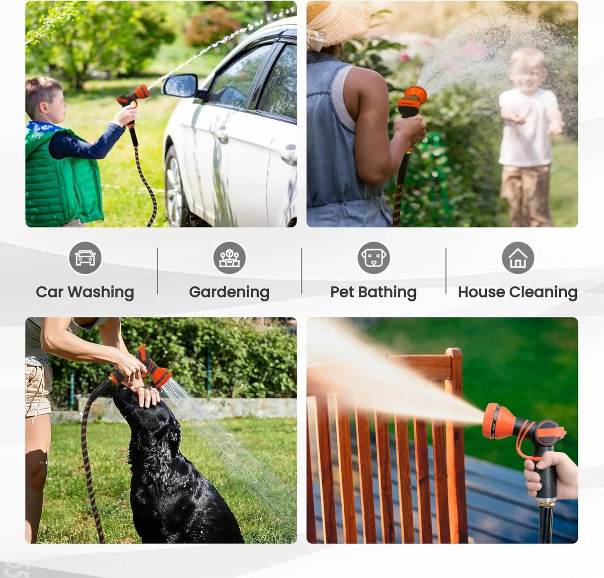 Giraffe Tools Non-Expandable Garden Hose 25-100FT 1/2” Lightweight Flexible Water Hoses Burst 600 Psi with 9 Spray Function Nozzle Heavy Duty Hose