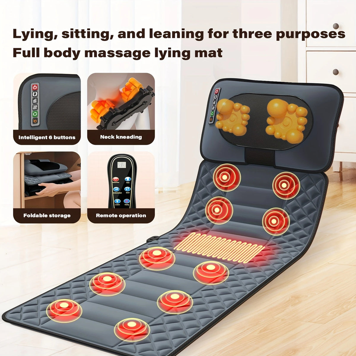 Ekmoey Full Body Massager Mat with Shiatsu Neck Massager, Massager Mat, 3D Lumbar Traction & Relax, Back Heating, 10 Vibration Motors, Full Body Massager for Neck Back Waist Hip Leg, With Storage Bag, Massage Gift For Mom/Dad