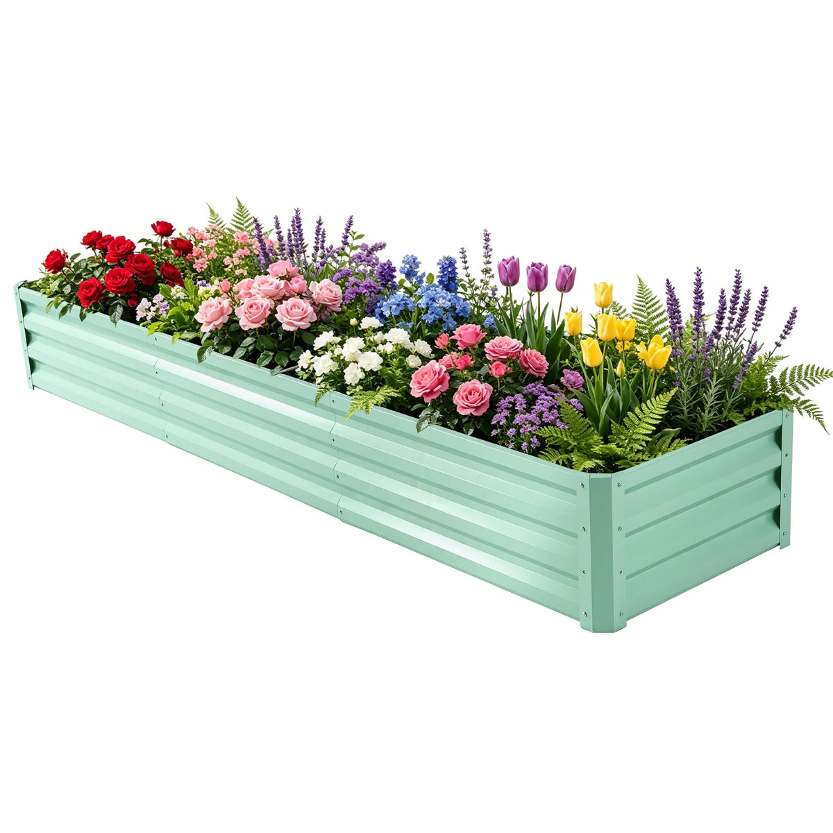8×2×1ft Galvanized Metal Raised Garden Bed, 2FT Deep Root Elevated Planter Box Steel Large Vegetable Flower Bed Kit Light Green Silver