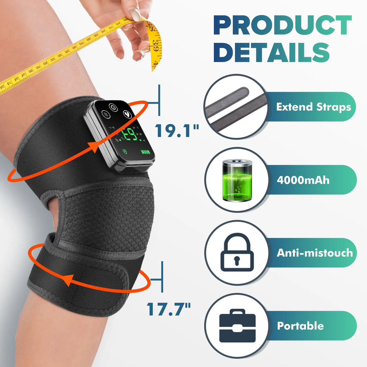 3-in-1 Electric Heated Vibration Massage Knee Pad for Shoulder Elbow Joint Muscle Relax Cordless Thermal Knee Brace Massager