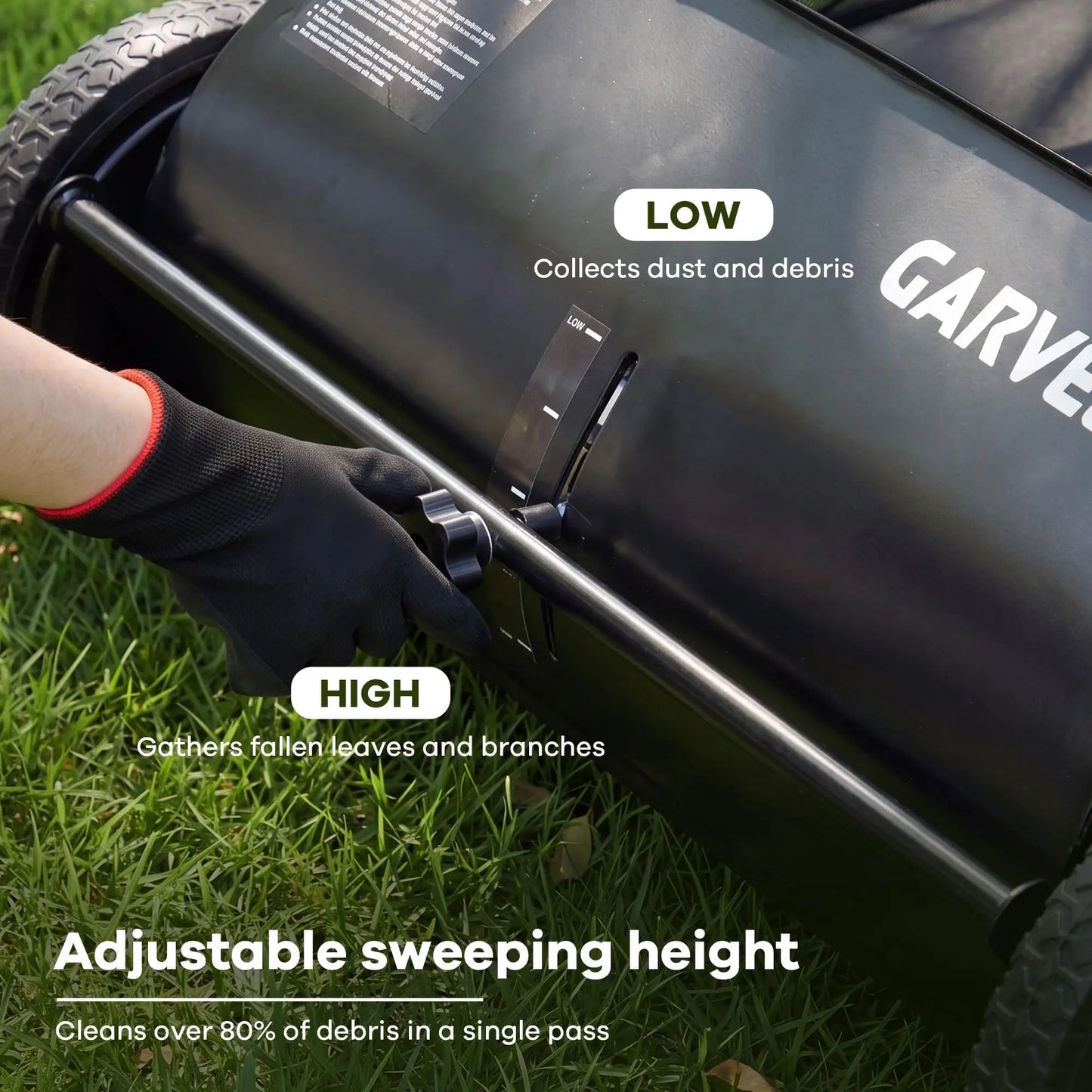 HiMISS Push Lawn Sweeper With Adjustable Brush Height For Grass