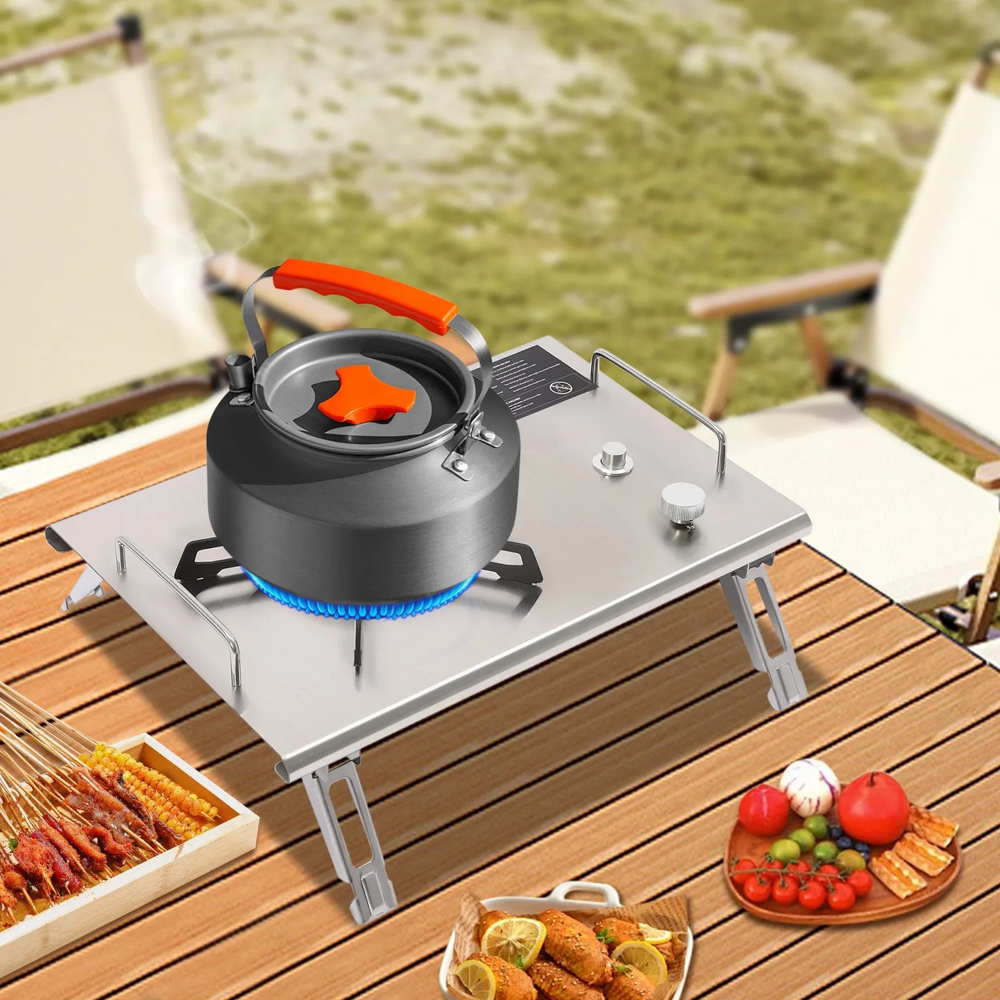 Portable Outdoor Folding Gas Stove 4 Foldable Leg Cotton Padded Storage Bag Insulated Handle Even Flame Holes Electronic Ignition Camping Cooker Infinitely Adjustable Flame Tabletop Inlay Gas Burner For Mountaineering Spring