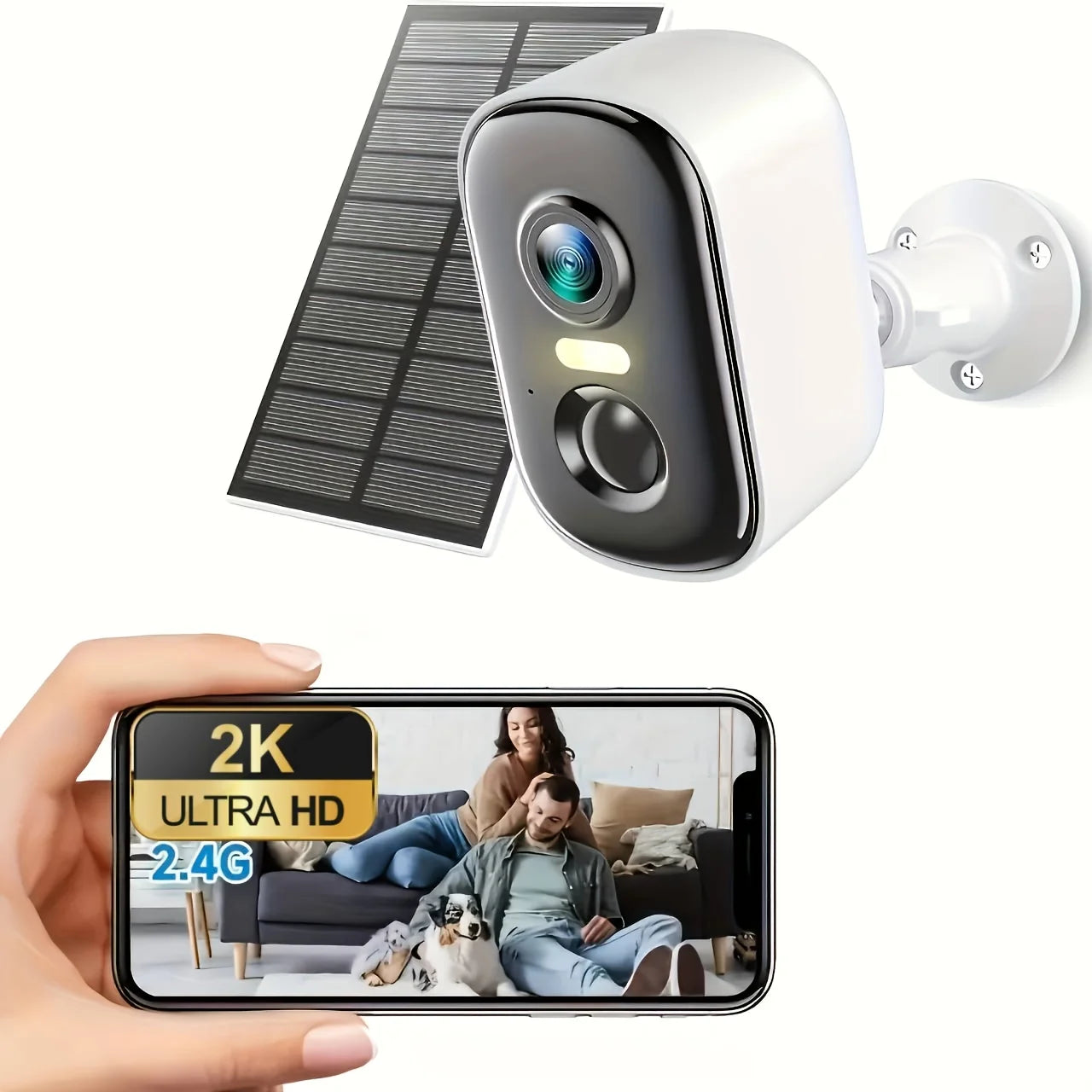 2K Solar Camera Outdoor Wireless, WiFi Cameras, 5200mAh Battery, Spotlight Color Night Vision, AI Motion Detection, Siren Al