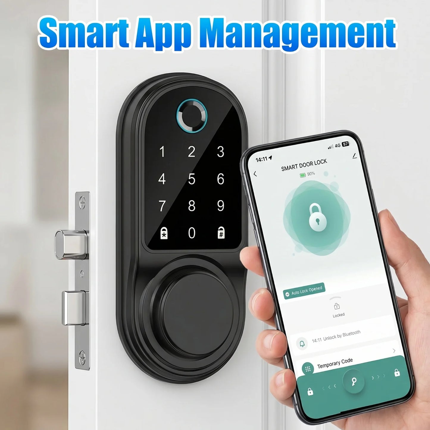 Bluetooth Smart Deadbolt Lock Keyless Entry Fingerprint Touch Keypad
