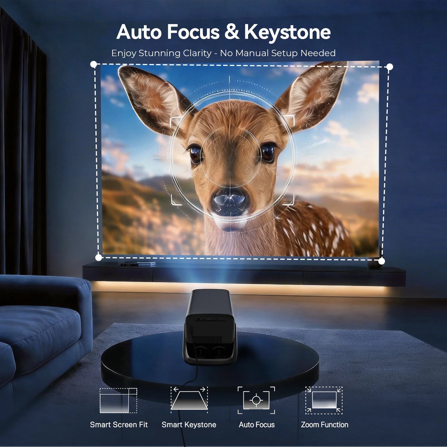 X5AR 8K Decoding Projector Native 1080P, Android 14 5G WiFi 6 BT5.4, Smart Auto Keystone Portable for Home Theater & Camping