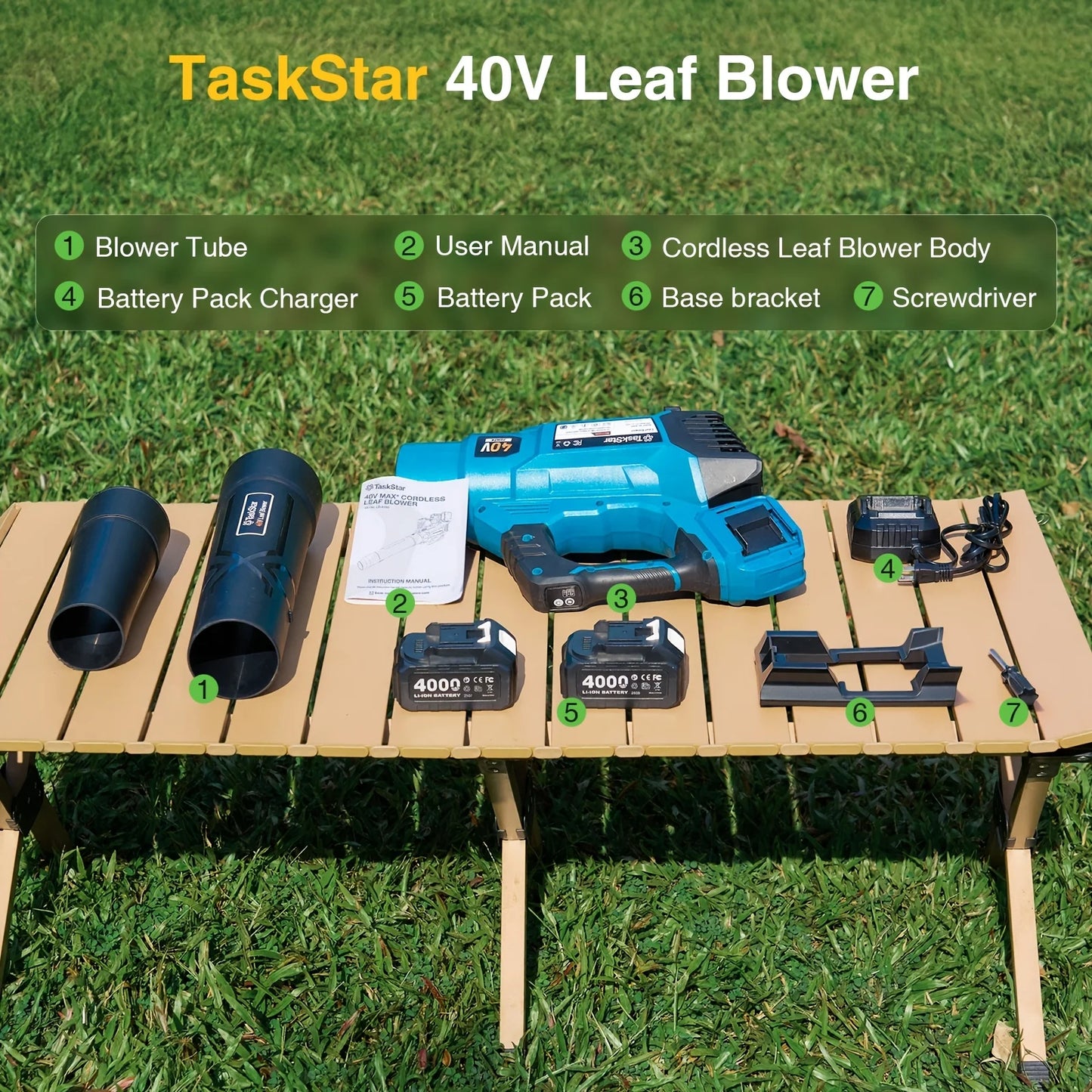TaskStar 40V Cordless Leaf Blower 4Ah Dual Battery Powered Garden Tool