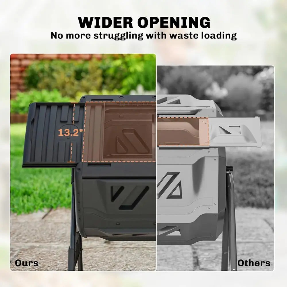 Dual Chamber Outdoor Compost Tumbler With Adjustable Vents For Waste