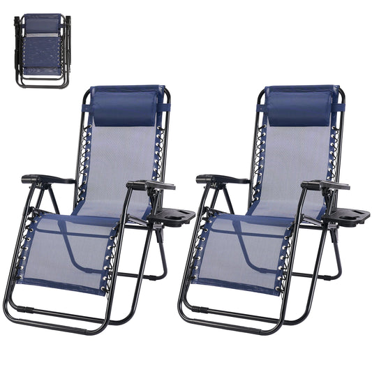 Outdoor Zero Gravity Lounge Chairs Set Of 2 With Cup Holder And Pillow