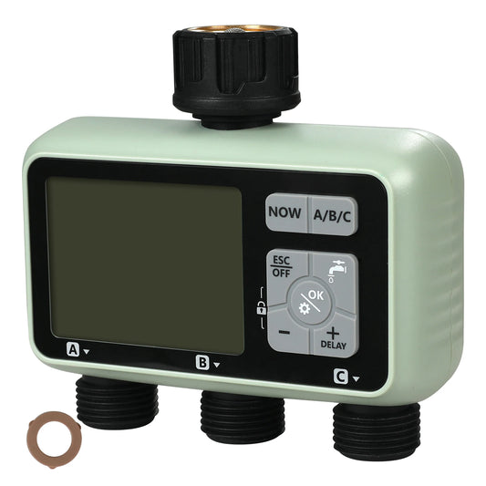 SucceBuy Water Timer 3 Outlets LCD Display Rain Delay Sprinkler Timer