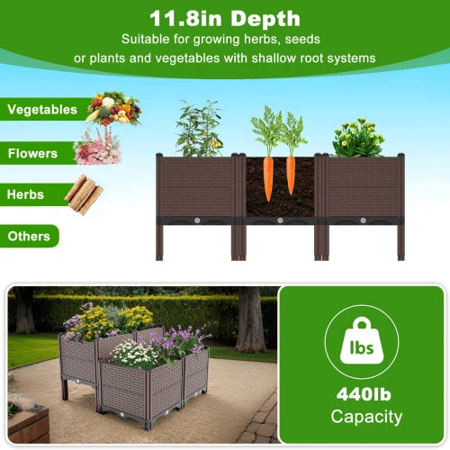 All-Weather Raised Planter Box - Polypropylene, 440lb Capacity & Drainage Outlet Outdoor