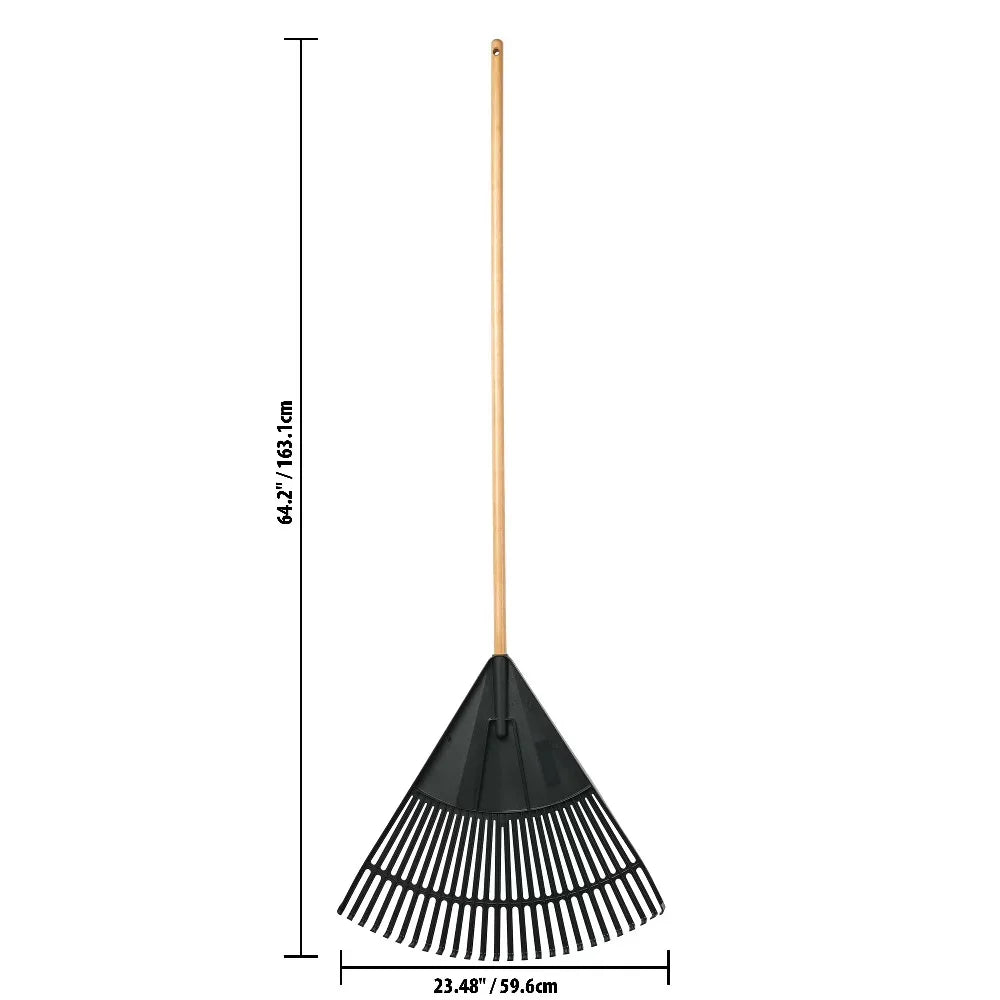 Wooden Handle Poly Leaf Rake for Garden Lawn Cleanup
