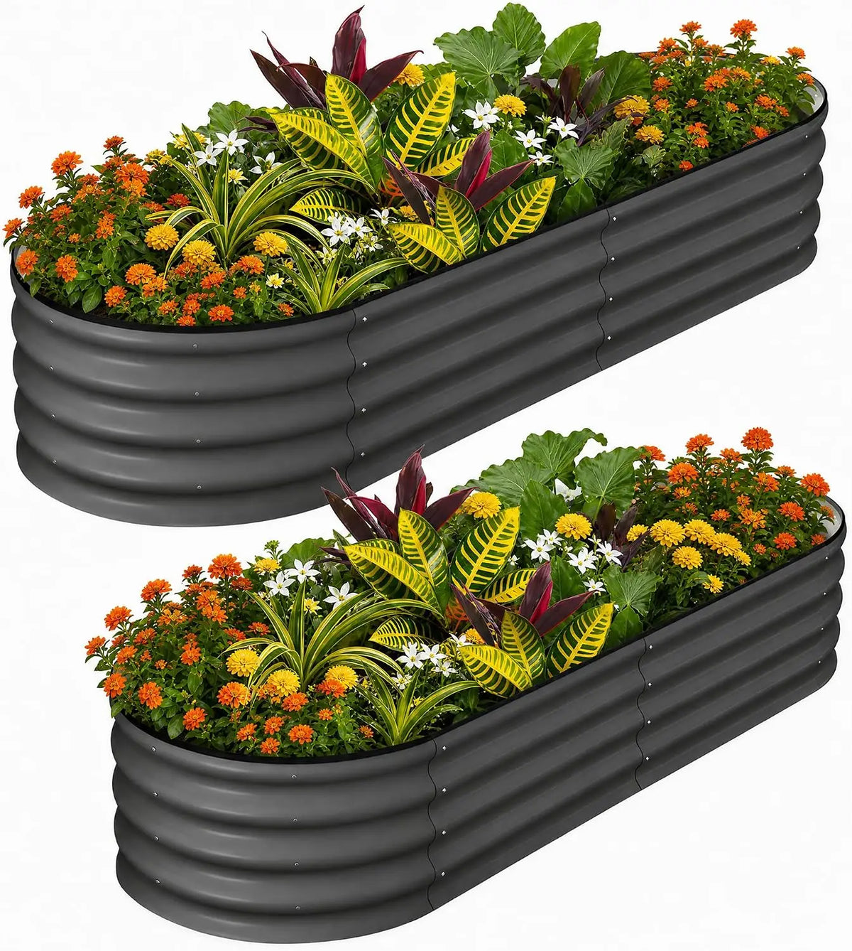Tacleekii 4.5X2X1.5FT Oval Raised Garden Bed, Large Planter Box for Outdoor Gardening 2 Pack Raised Bed for Gardening Outdoor, Galvanized Steel Garden Bed Kit for Vegetable, Backyard Growing