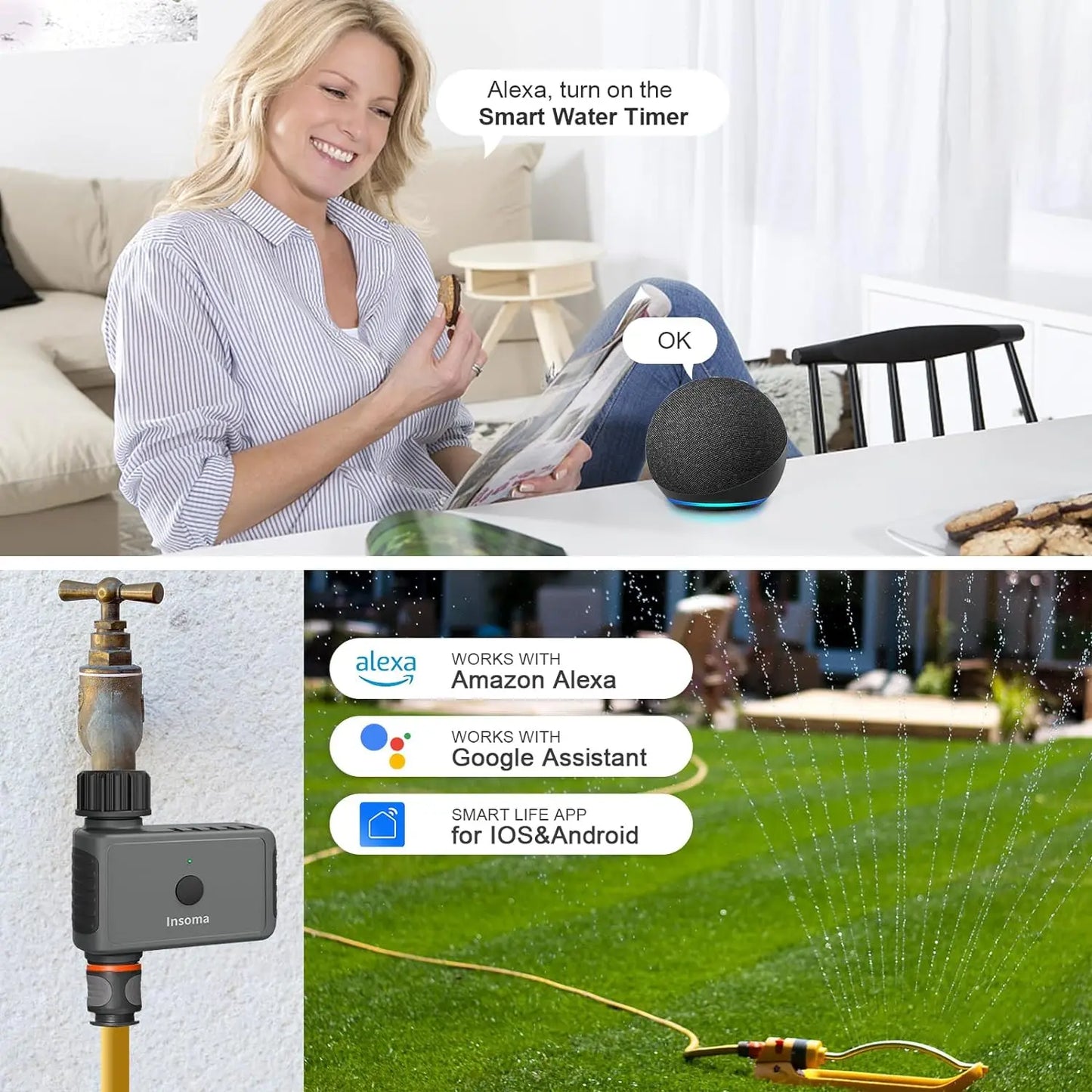 Insoma WiFi Automatic Sprinkler Timer for Garden Irrigation Alexa Compatible