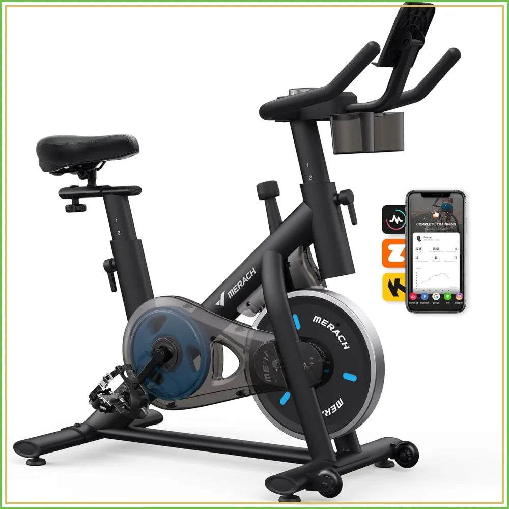 Magnetic Exercise Bike with Brake Pad & App, Low Noise Indoor Cycling Bike, 300lbs Capacity, Tablet Mount & Fitness Courses