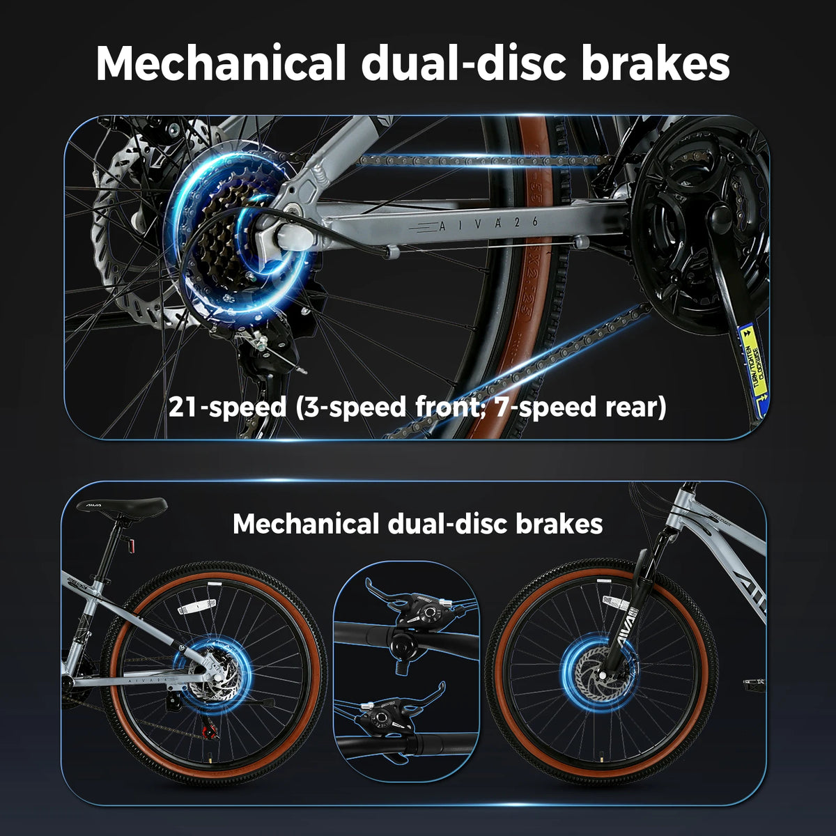 Aluminum Hardtail Mountain Bike Dual Disc Brakes 21 Speed
