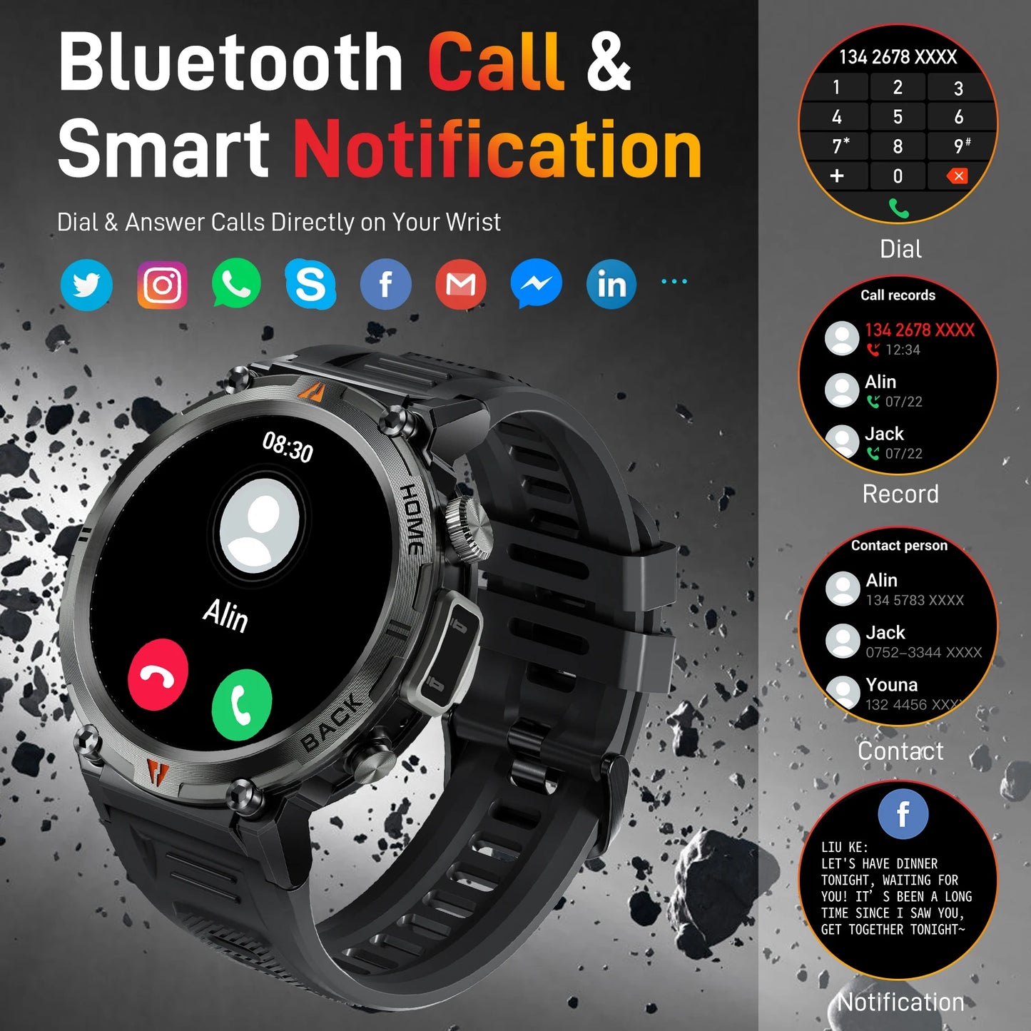 LaNikar KE3 Smart Watch Bluetooth Call Health Monitor With Flashlight