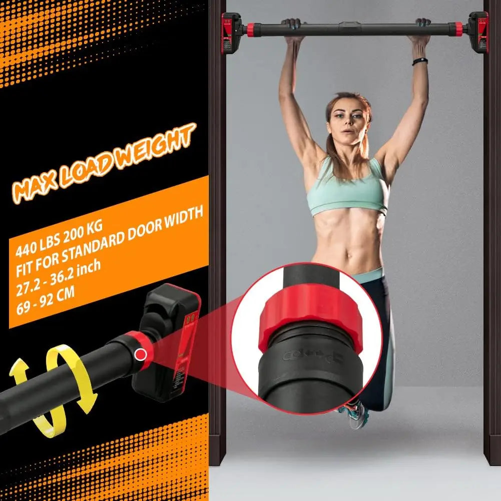Adjustable Pull Up Bar For Doorway No Screw Chin Up Bar With Level Meter Max Load 440 Lbs Width From 27.6 To 42 Inches Strength Training Bar For Home Gym And Office