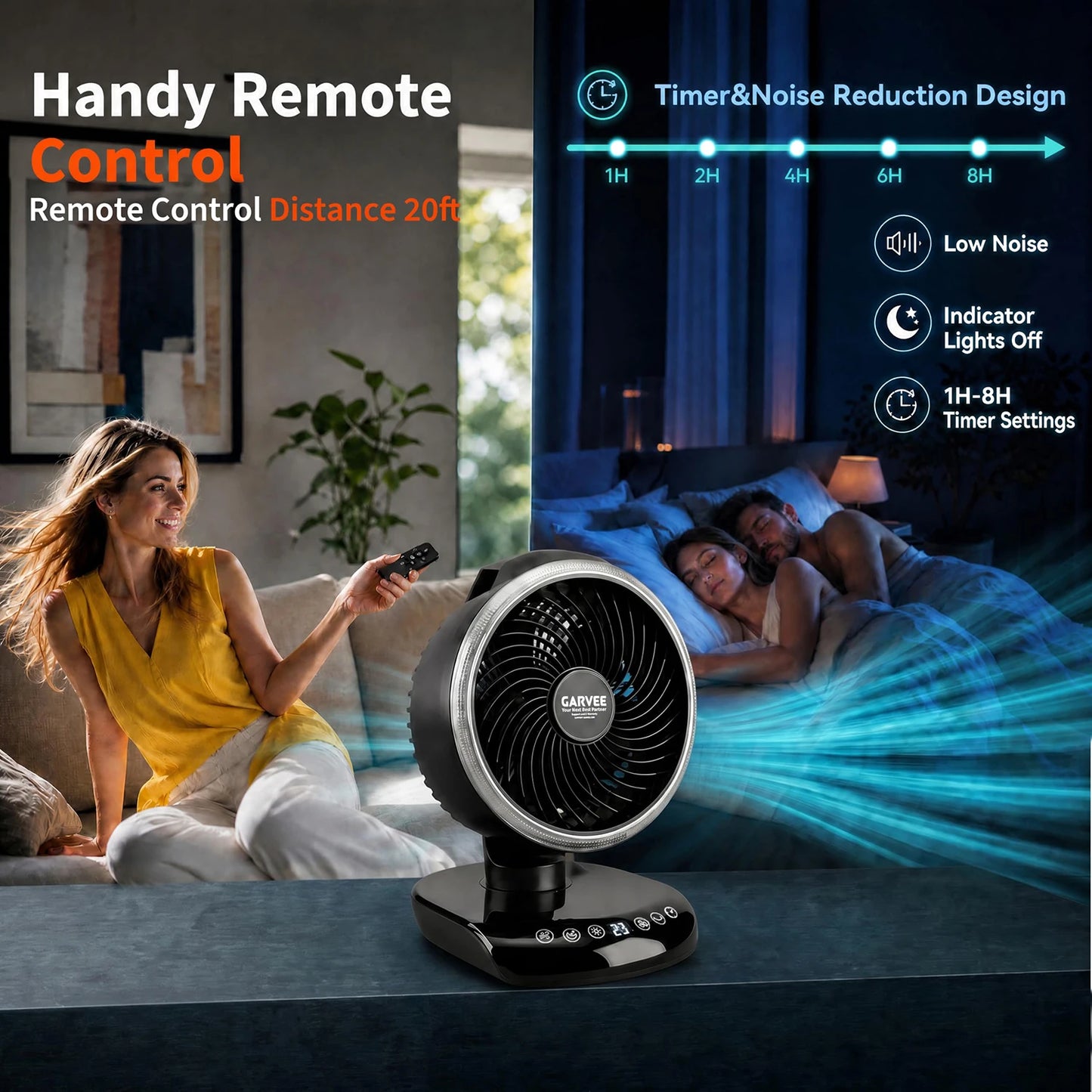 Portable Camping Fan 20000mAh Rechargeable Battery Fan With Remote Timer LED Light 5 Speeds Rotatable For Tent Travel Car Outdoor