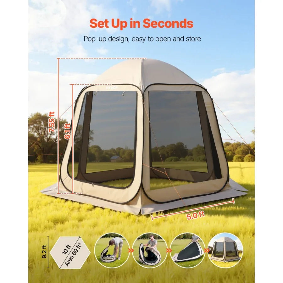 Screen House Pop Up Tent With Netting Sides Stakes
