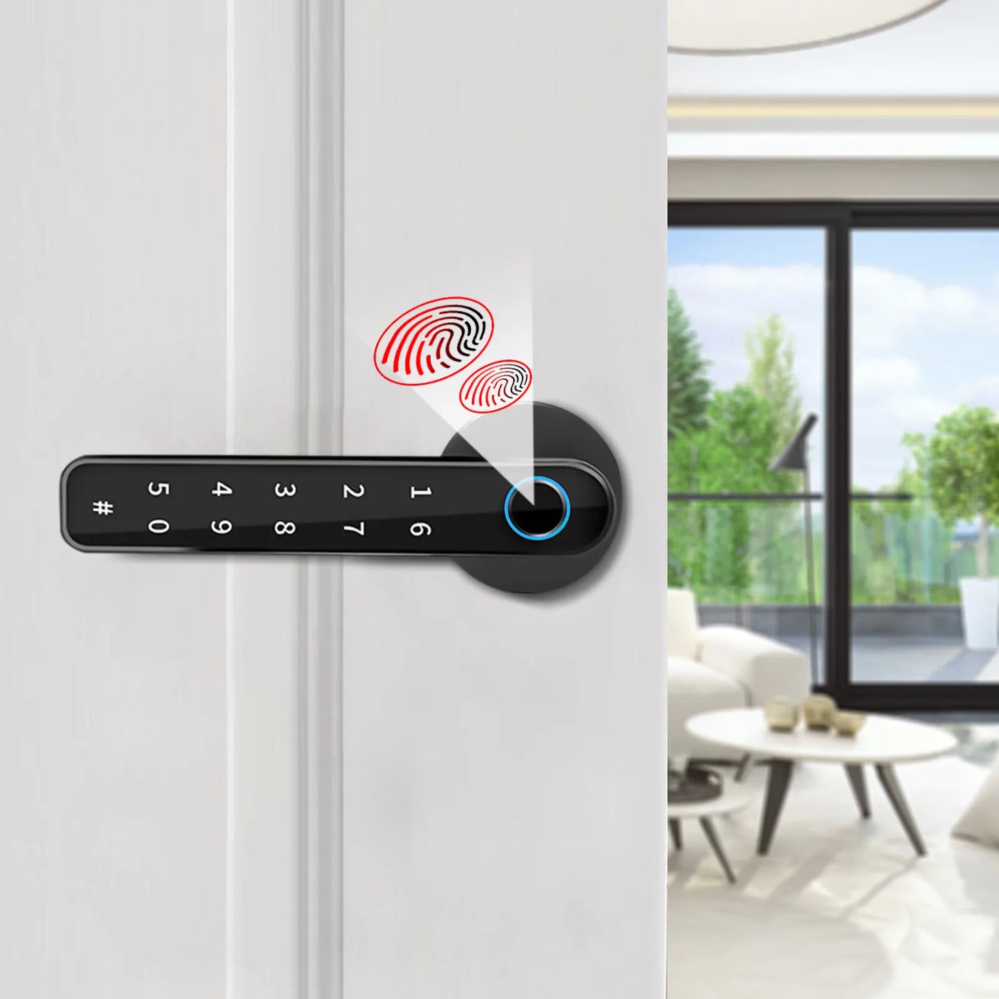 Black Fingerprint Smart Door Lock Biometric Access with Multi-Function Handle