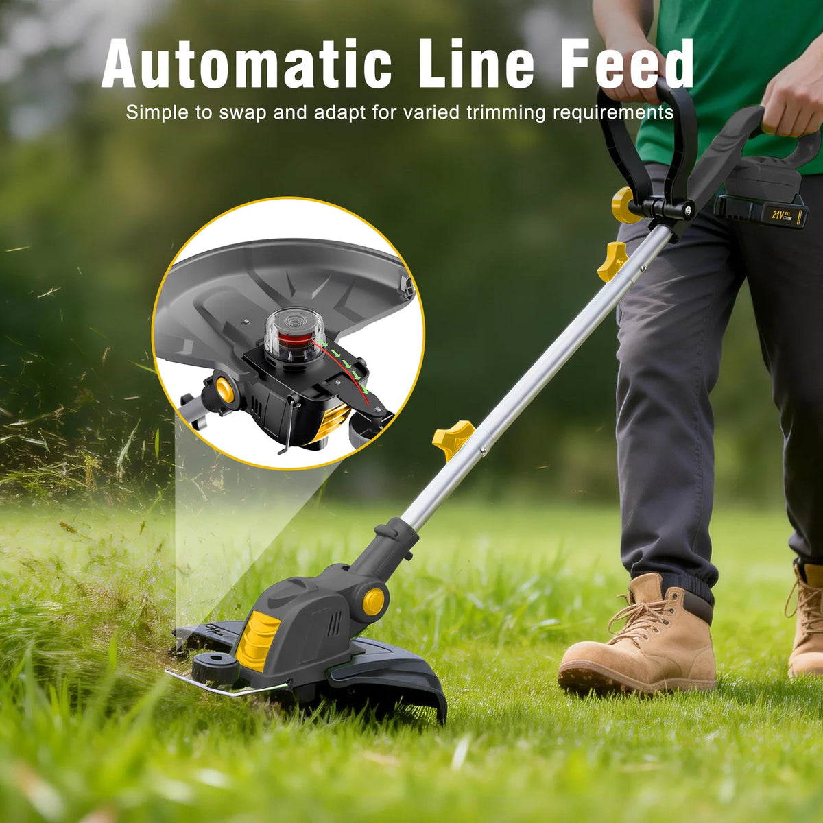 3 In1 Cordless String Trimmer 12-Inch 90° Rotatable Electric Lawn Mower Lightweight Brushless 9650RPM 10 Spools 2x2.0Ah Batteries & Charger for Lawn Garden Power Tool