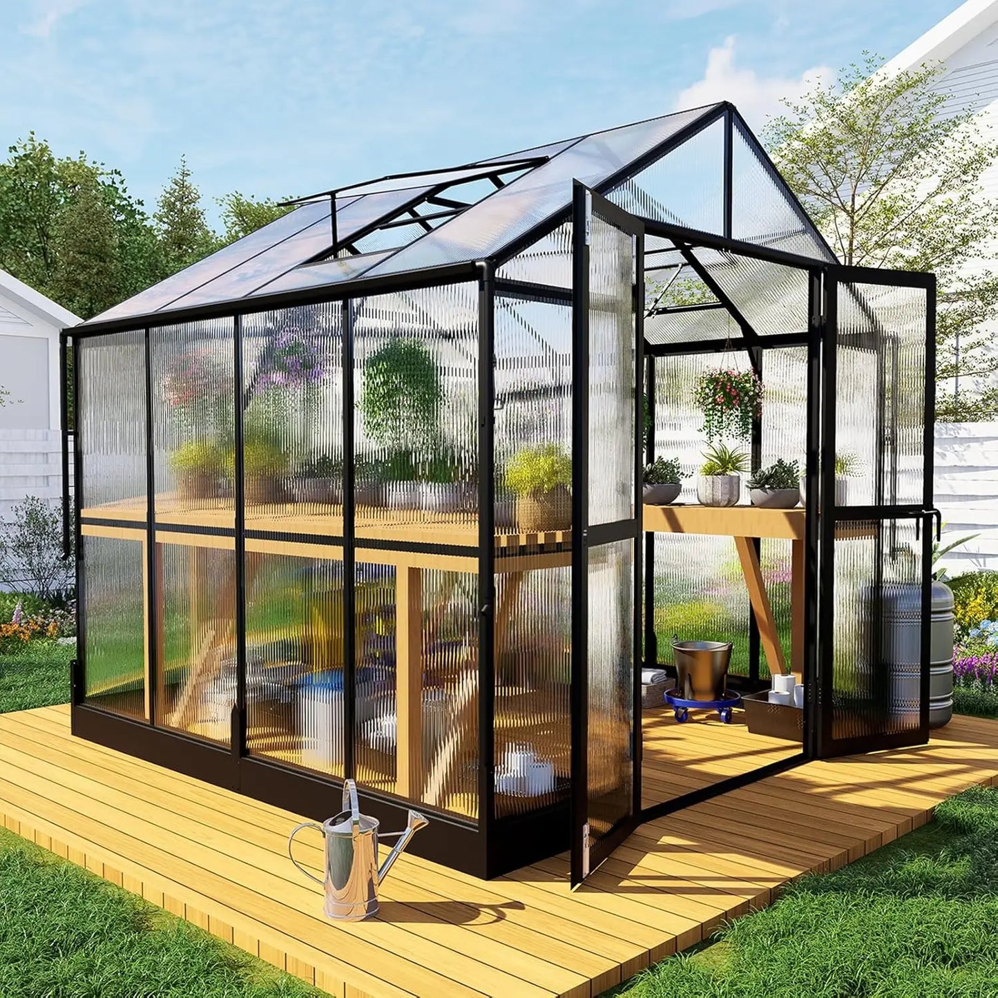 Aluminum Greenhouse For Outdoors With Polycarbonate Panels And Lockable Door