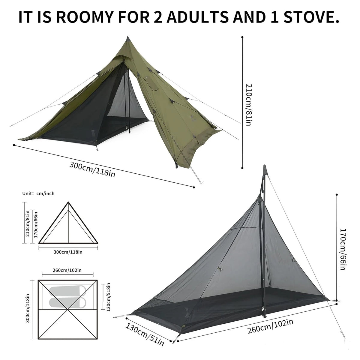 Naturehike Camping Tent with Chimney Window 2-4 Person Outdoor Ultralight Tipi Teepee Tent Pyramid Double Layer Flame-retardant