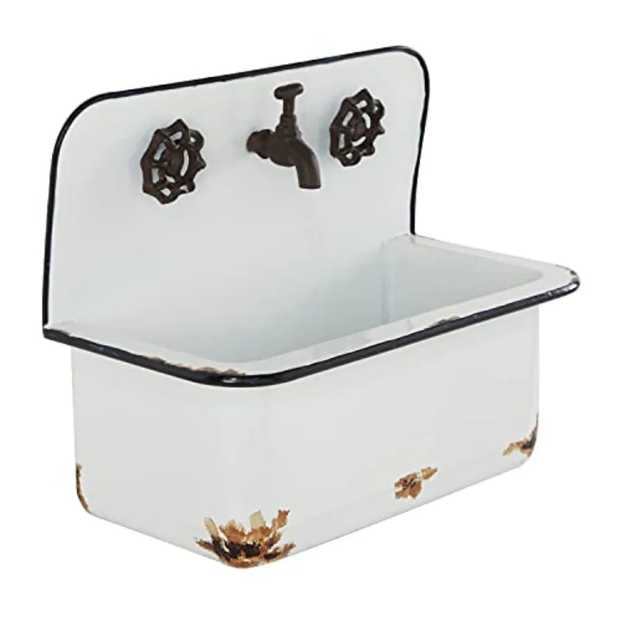 Indoor Outdoor Wall Planter Set Of 2, Metal With Bronze Hardware And Distressed Accents, White, 17 H X 13 W