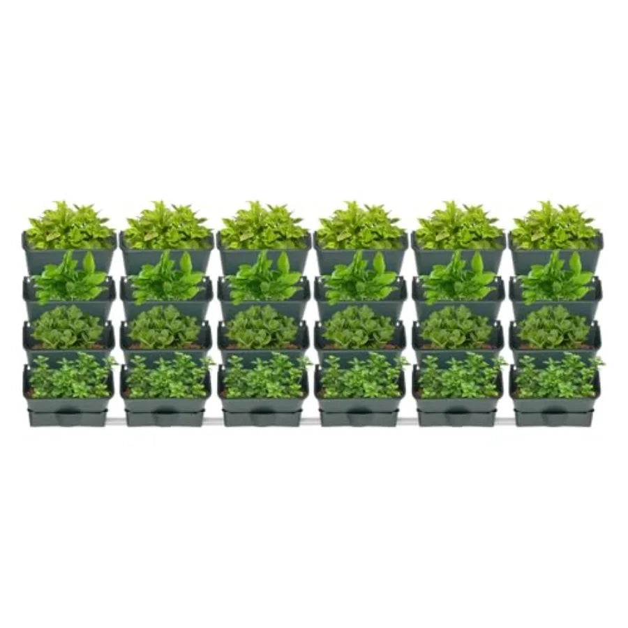 24 Pocket Vertical Wall Hanging Planter for Indoor/Outdoor Use, Army Green PP Material, Auto Drip Irrigation, 154lbs Max Load,