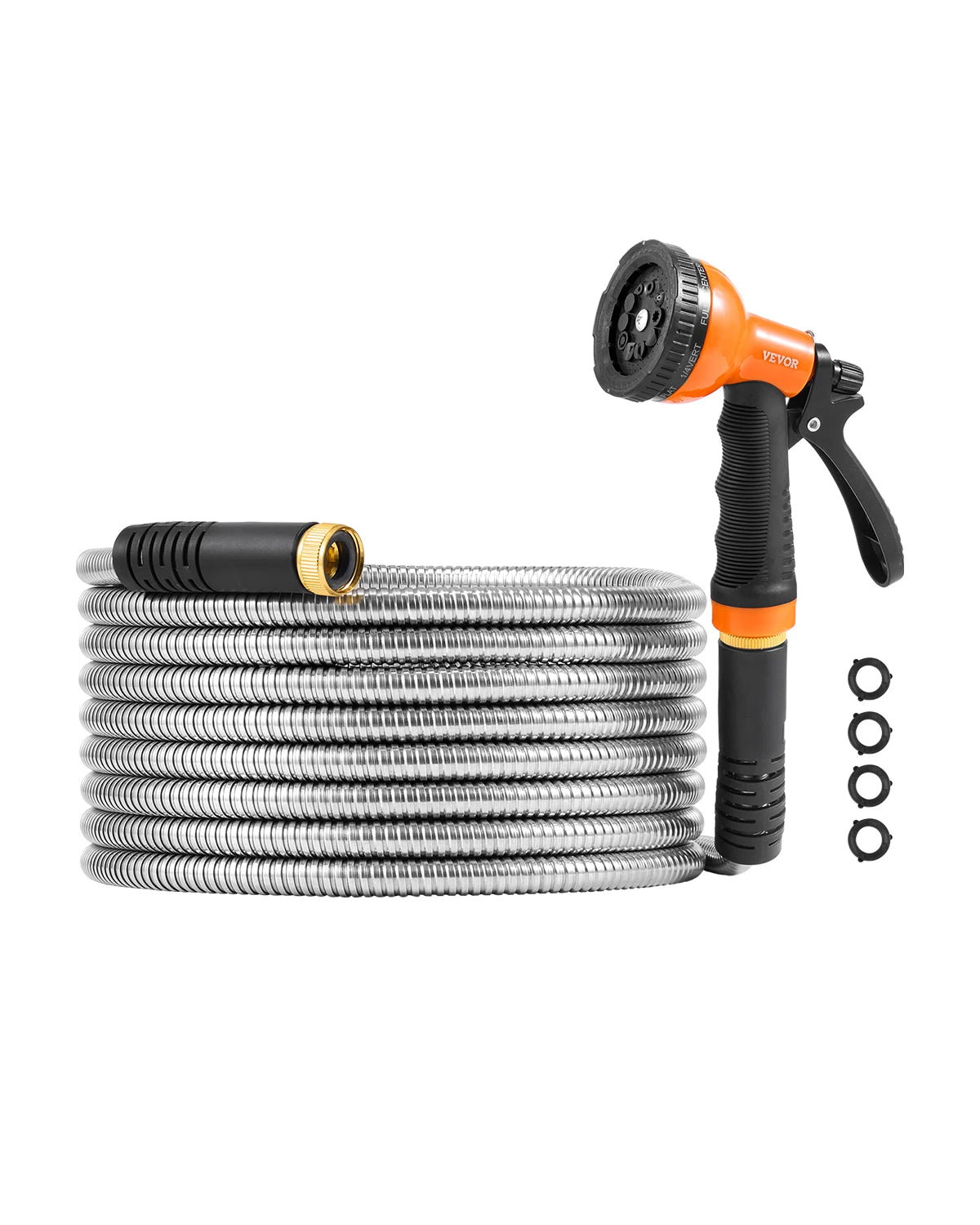 SucceBuy Stainless Steel Garden Hose Heavy Duty With 10 Function Nozzle