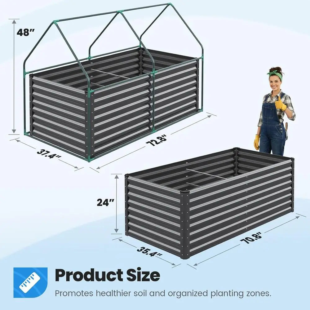 Quictent Raised Garden Bed Galvanized Raised Beds or Gardening Vegetables with Cover 6x3x2 t Tall Metal Planter Box Outdoor Use