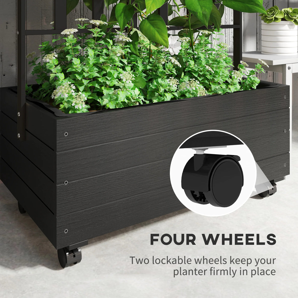 Outdoor Planter with Trellis and Wheels Wooden Raised Planter Box