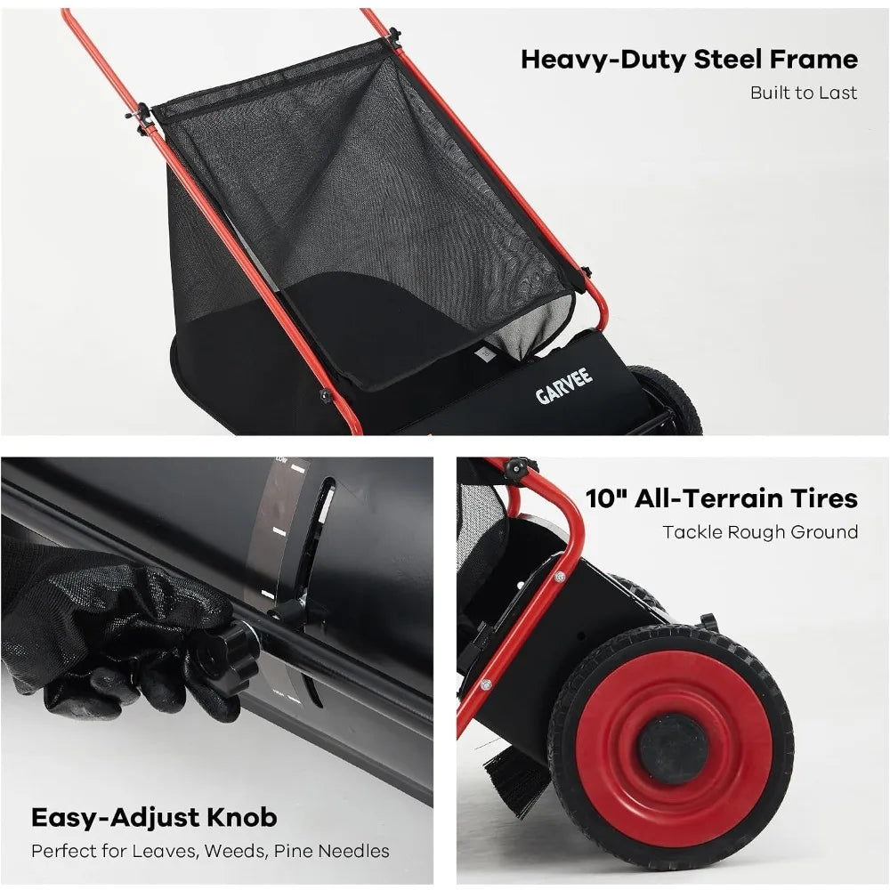 26 Inch Manual Leaf Collector Multifunctional Leaf Lawn Collector Hand Push Sweeper Cleaning Tool  for Yard Garden Cleaning Large-Capacity Mesh Hopper