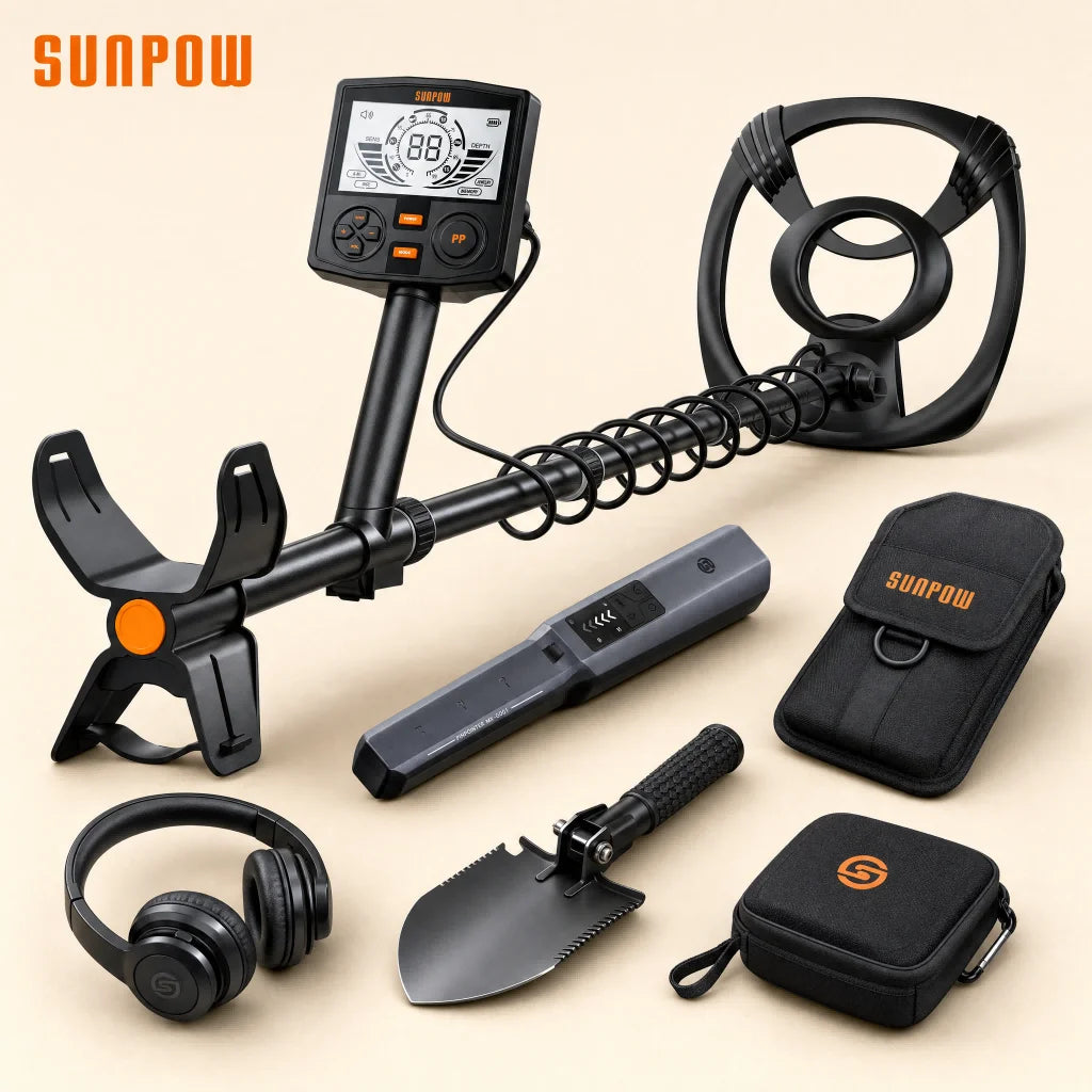 SUNPOW Professional Underground Metal Detector for Adults, 12" (30cm) Waterproof Coil High Precision, 5 Modes Dual Backlit LCD DSP, Adjustable 48-150cm for Gold Treasure Hunting