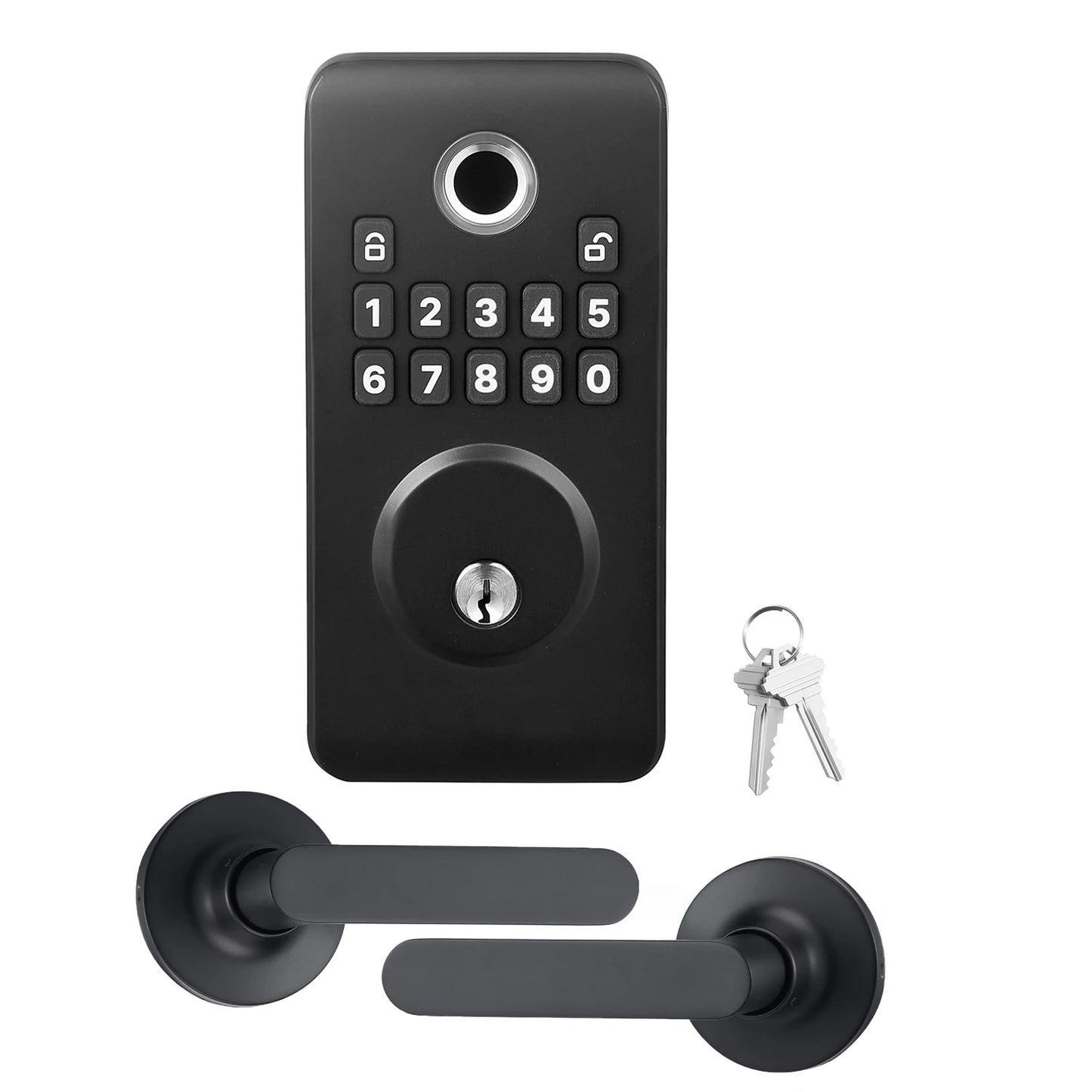 SucceBuy Fingerprint Door Lock Set Electronic Biometric Deadbolt Keyless Entry Door with Handle Easy-Grip Matte Black/Silver