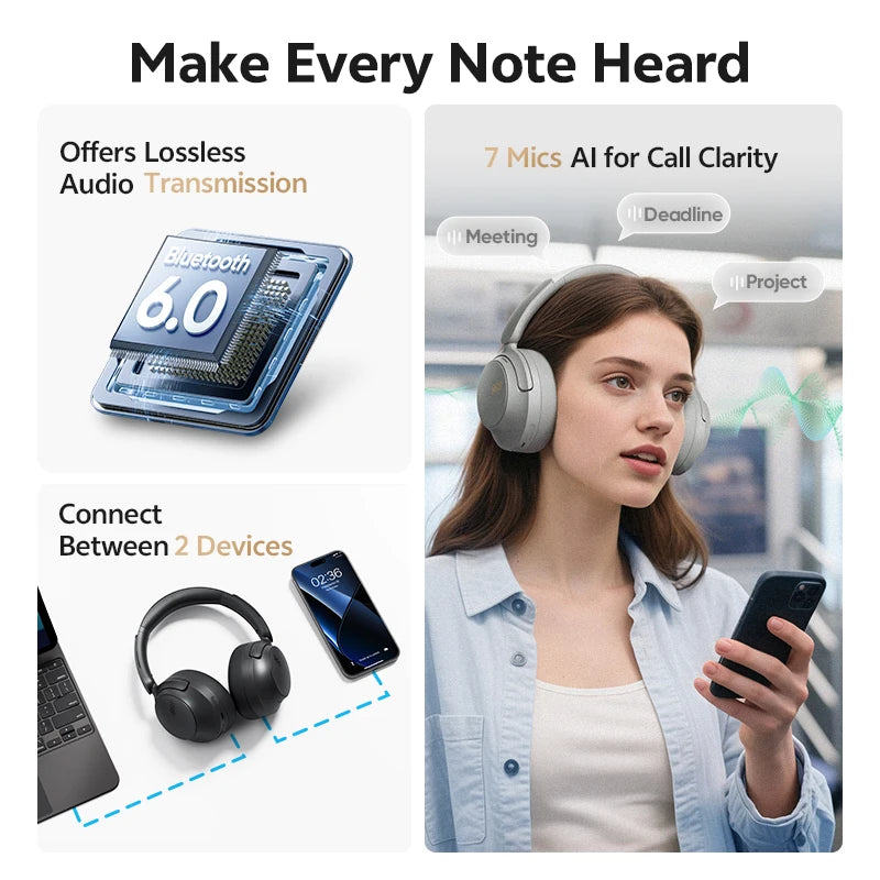 QCY H3S Over Ear Wireless Headphones HiRes LDAC ANC
