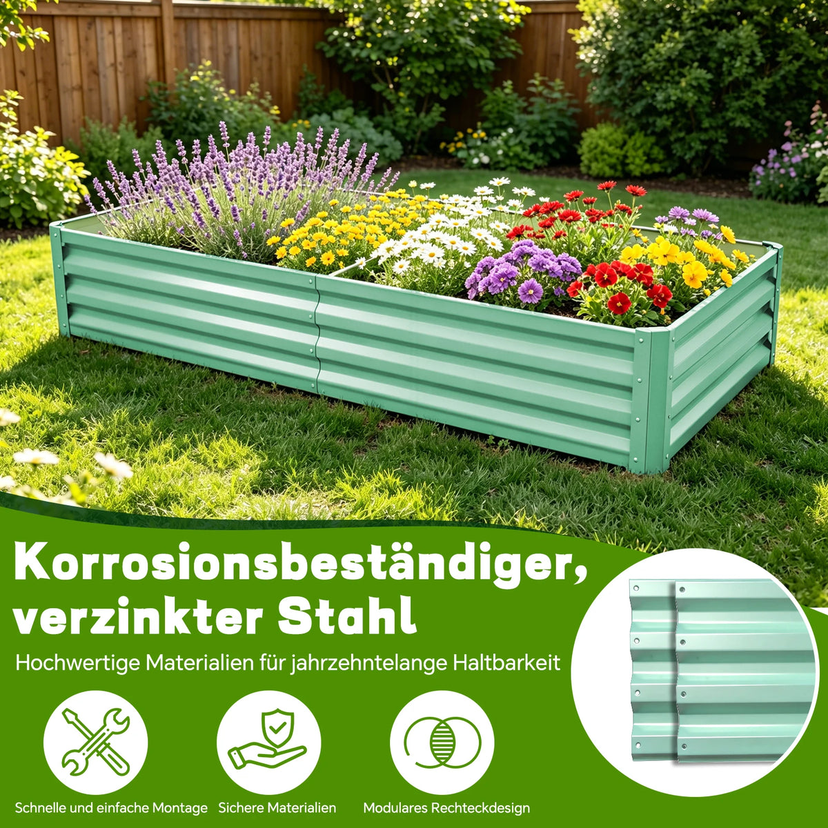 Large Size Galvanized Metal Raised Garden Bed Outdoor Vegetable Growing Planter Box Backyard Planting Container Kit