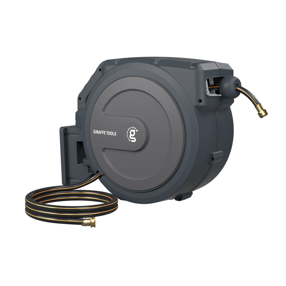 Giraffe Tools Hose Reel 1/2‘’ 78 ft, Heavy Duty Retractable Garden Hose Reel with Any Length Lock, Slow Return System, Wall Mounted and 180 Deg Swivel Bracket