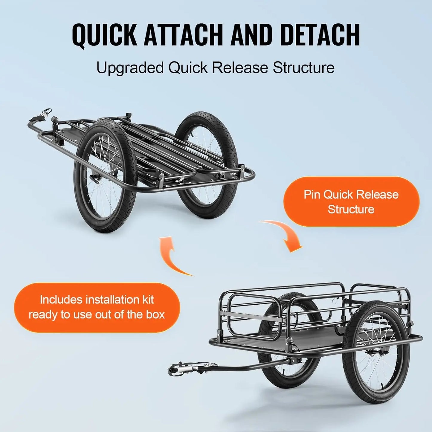 VEVOR Bike Cargo Trailer With Universal Hitch And Foldable 70 To 275 Lb Capacity
