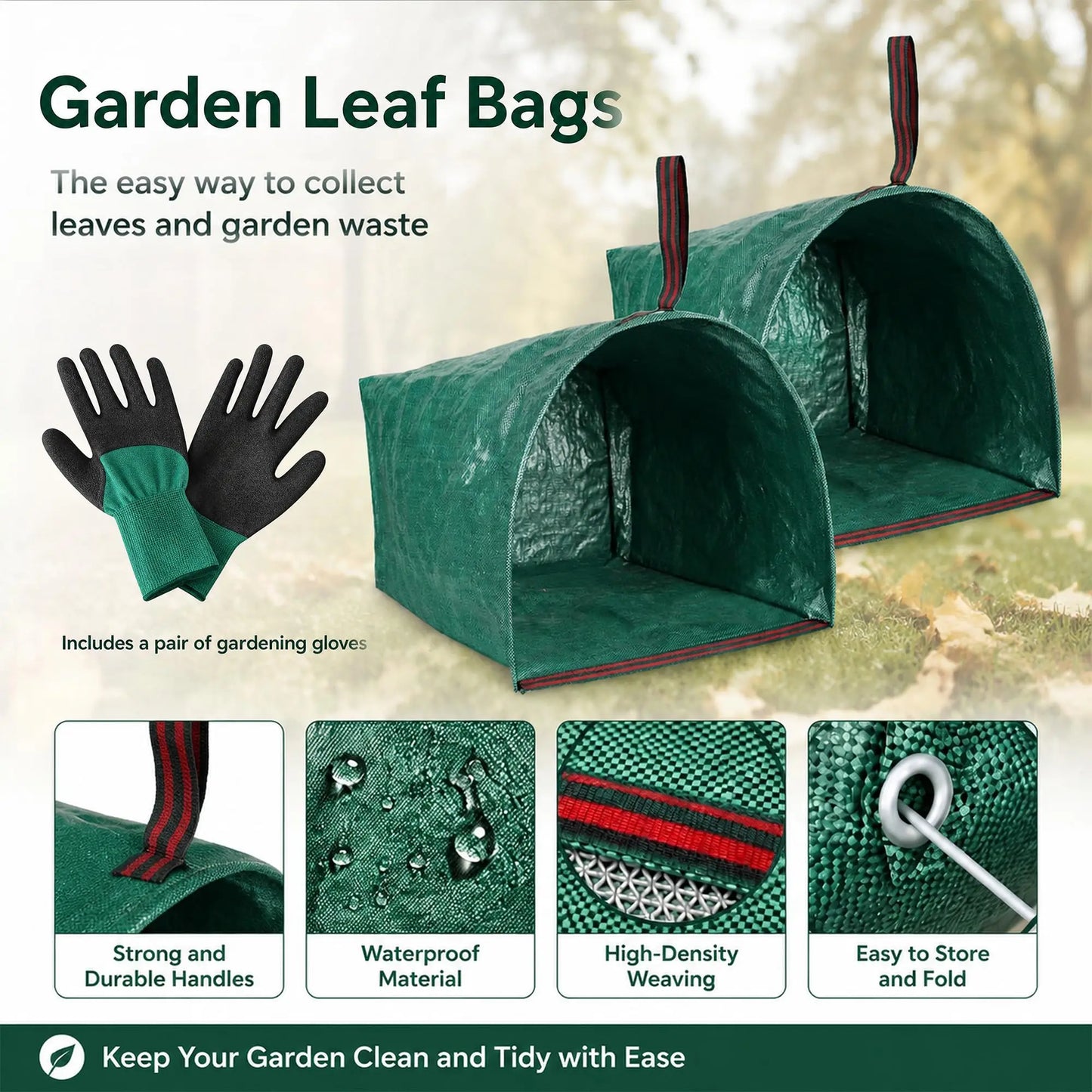 HiMISS 2 Pack Reusable Yard Waste Bags With Gloves