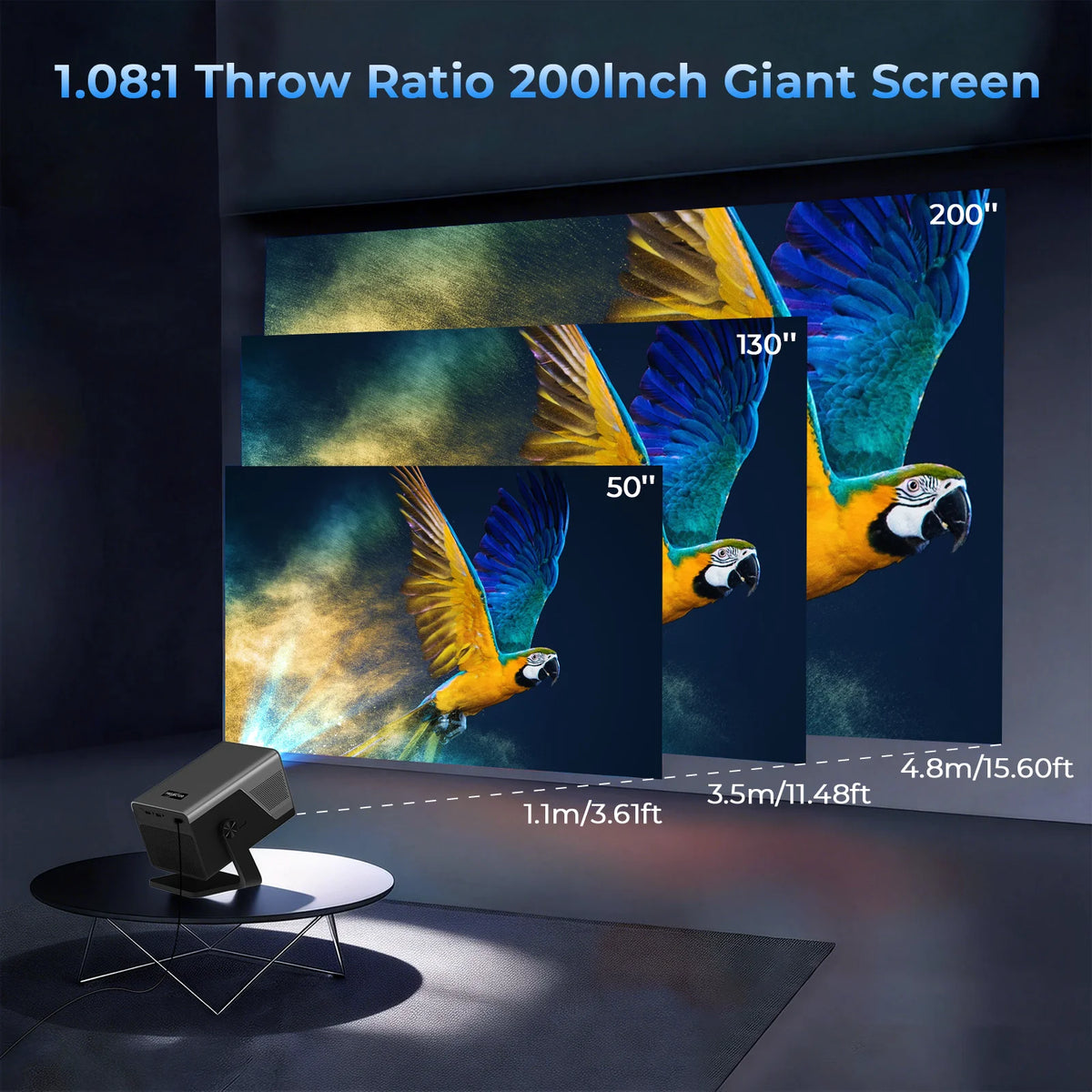 LynCast Android 14 Projector Native 1080P 8K Decoding Auto Focus