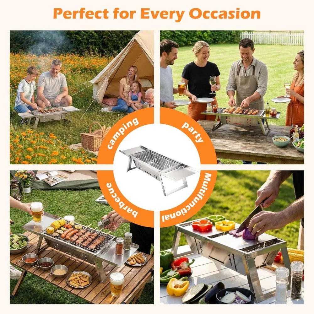 XIUWO Compact Foldable Charcoal Grill With 4 Level Heat Control