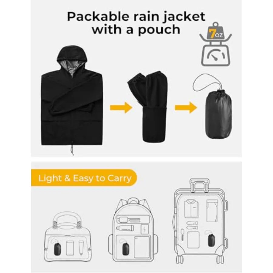 Packable Hooded Rain Jacket Waterproof for Outdoor Travel and Hiking