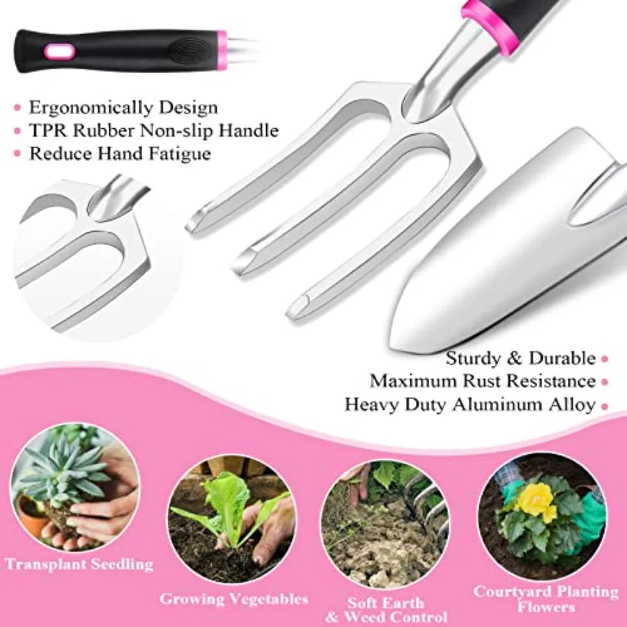 24-Piece Garden Tool Set With Detachable Storage Bag And Weeder