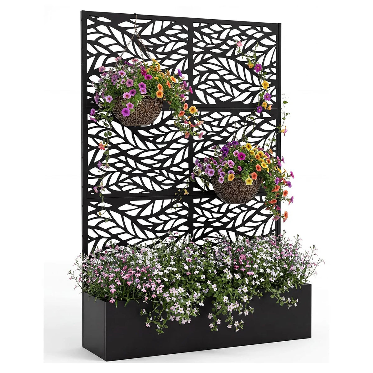71in Tall Metal Raised Planter Box with Trellis & Privacy Screen Divider - Carbon Steel Outdoor Garden Bed - Drainage Holes - For Climbing Plants, Vines & Vegetables