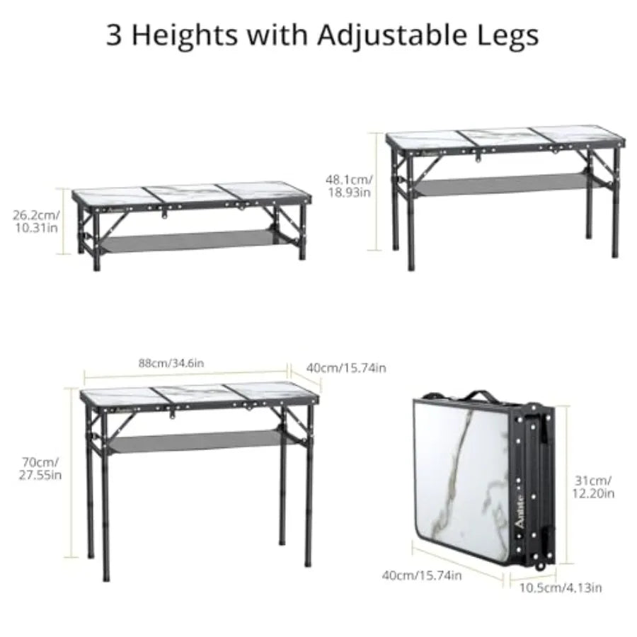 Folding Camping Table Aluminum Portable Lightweight With Adjustable Height